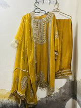Sheikh Botique | Mehandi Chiffon Dress | Medium | Worn Once