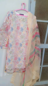 Digital Floral Leaf Prints & Mirror/Gotta-Patti Suit | Women Locally Made Formals | Medium | White | Worn Once