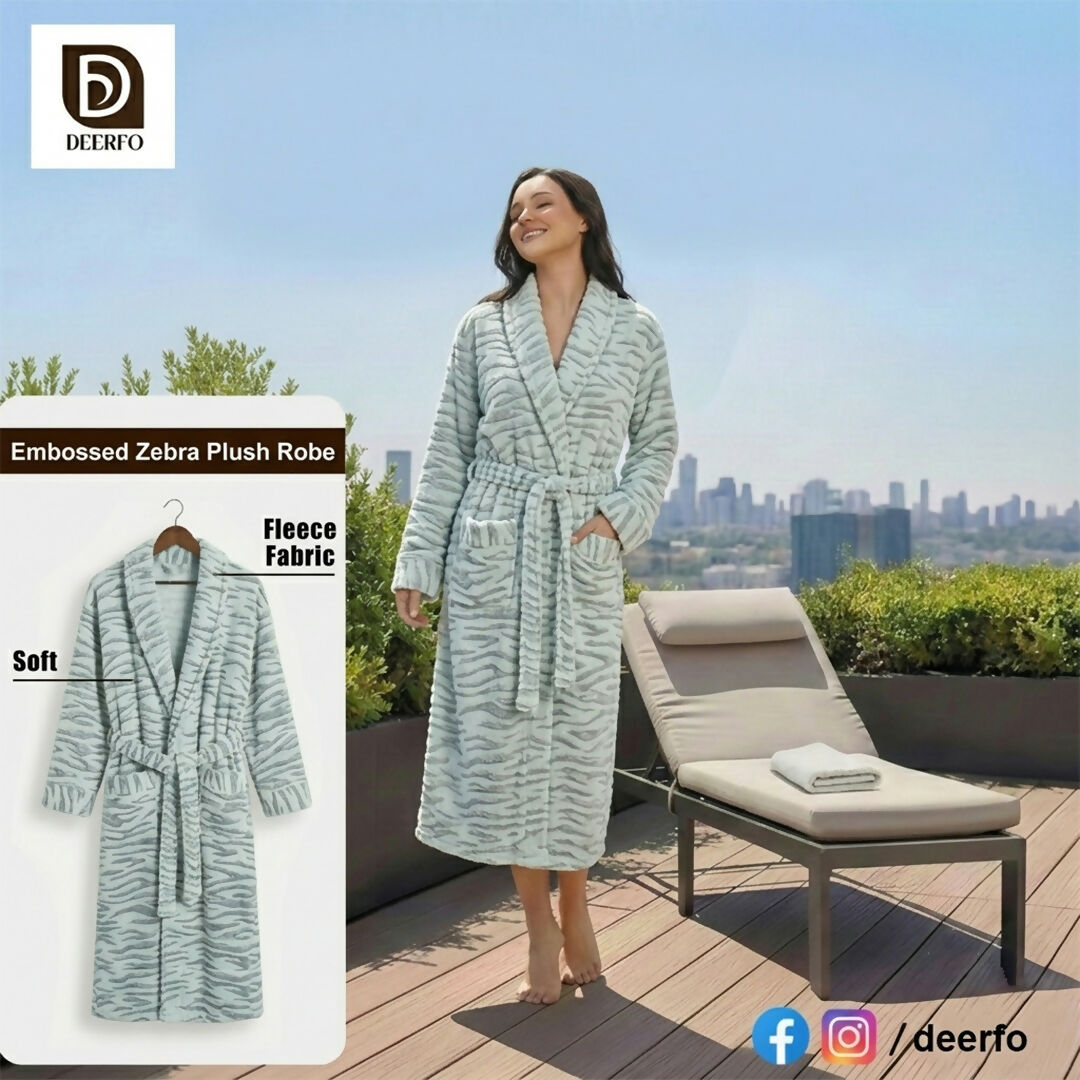 Luxury Embossed Zebra Plush Bathrobe for Women | Women Accessories | Bath Towels | Brand New