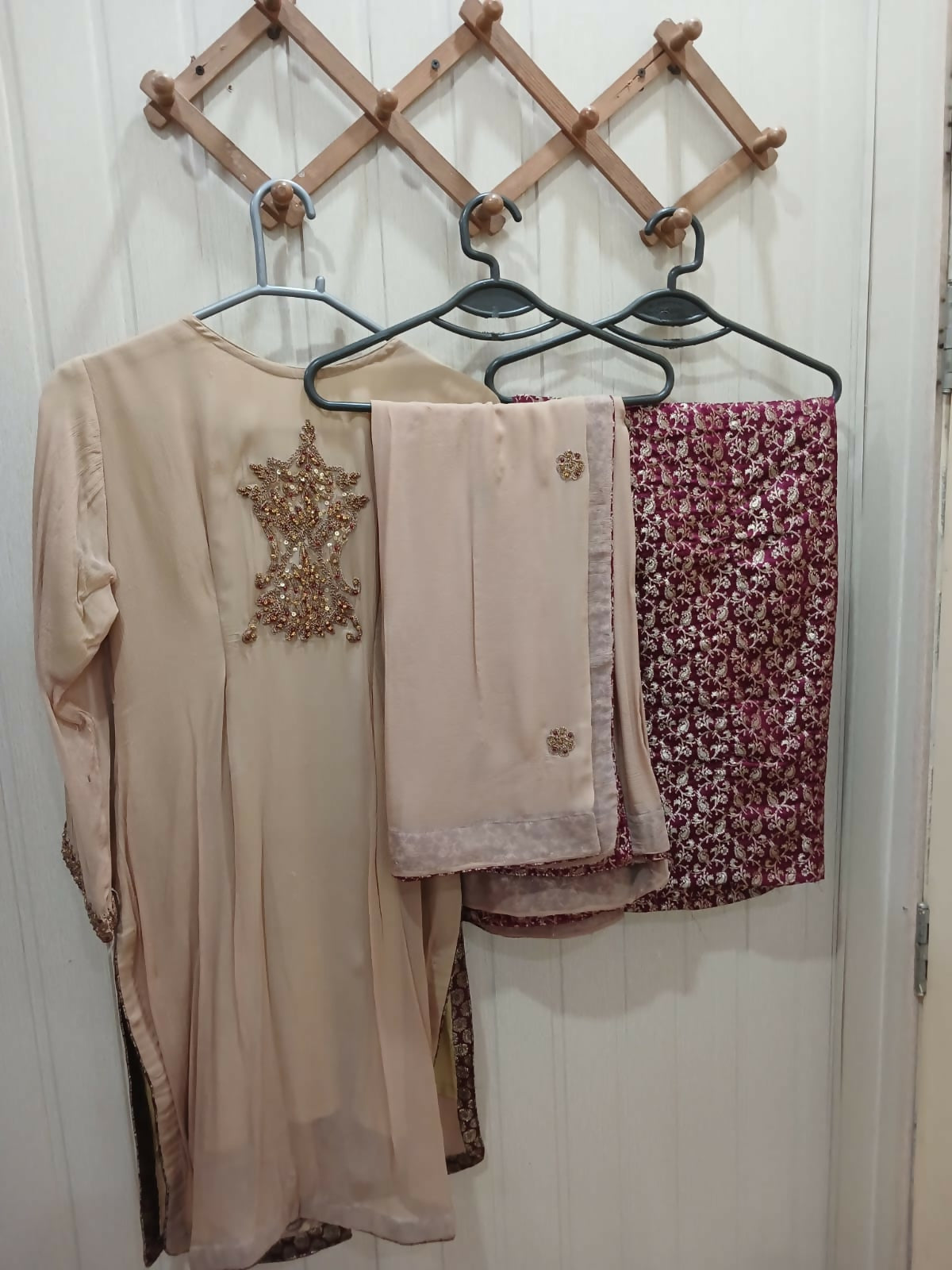 Open Shirt With Plazo | Women Locally Made Formals | Beige | Worn Once Fancy wear | Formal dress | Bridal Dress |