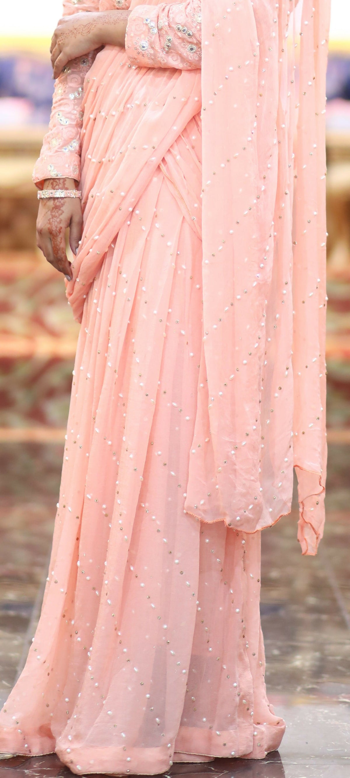 Beautiful Blossom Saree | Women Formals | Peach | Medium | Worn Once