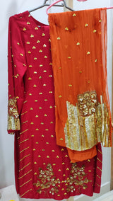 Red fancy 3 PC Suit | Women Locally Made Formals | Medium | Worn Once