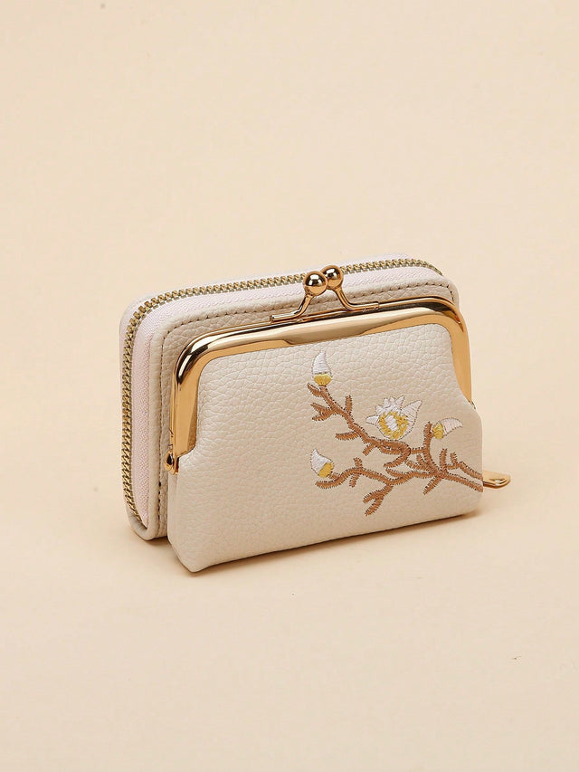 Buy SHEIN Graphic Flower Embroidered Short Wallet, Kiss-Lock & Zipper Clutch Purse, Faux Leather Coin Purse in Pakistan