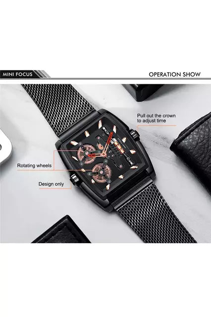 Buy Mini Focus Black Stainless Steel Mesh Black Dial Quartz Watch for Gents- MF0322G-08 in Pakistan