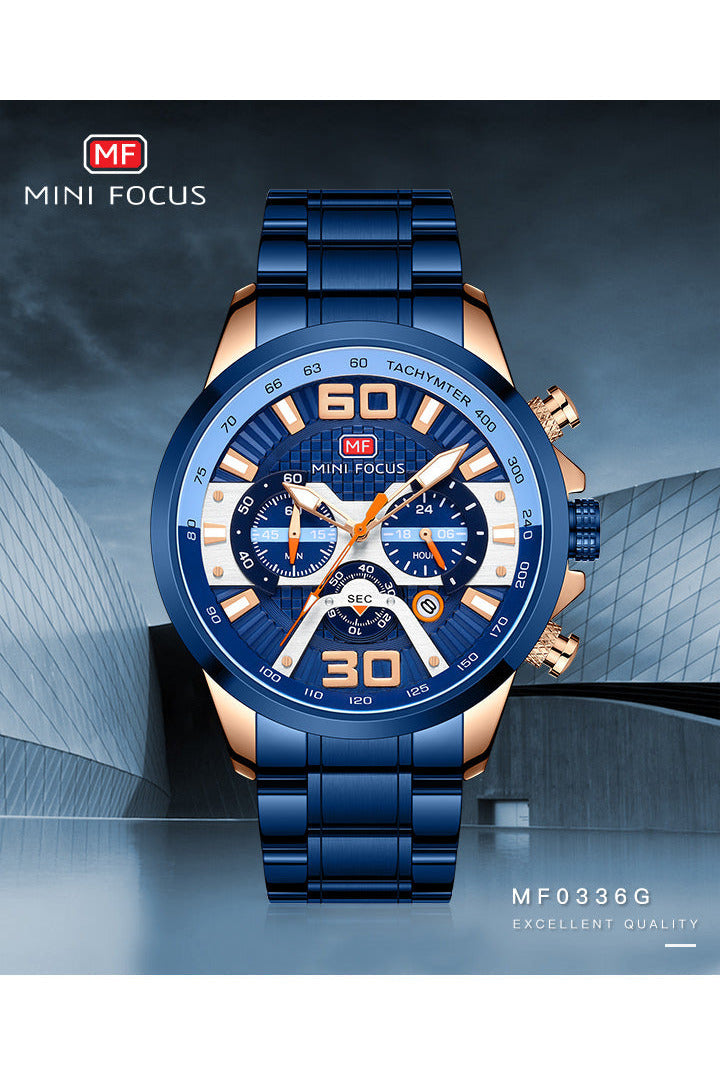 Buy Mini Focus  Blue Stainless Steel Blue Dial Quartz Watch for Gents- MF0336G-02 in Pakistan