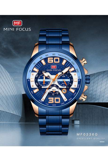 Buy Mini Focus  Blue Stainless Steel Blue Dial Quartz Watch for Gents- MF0336G-02 in Pakistan
