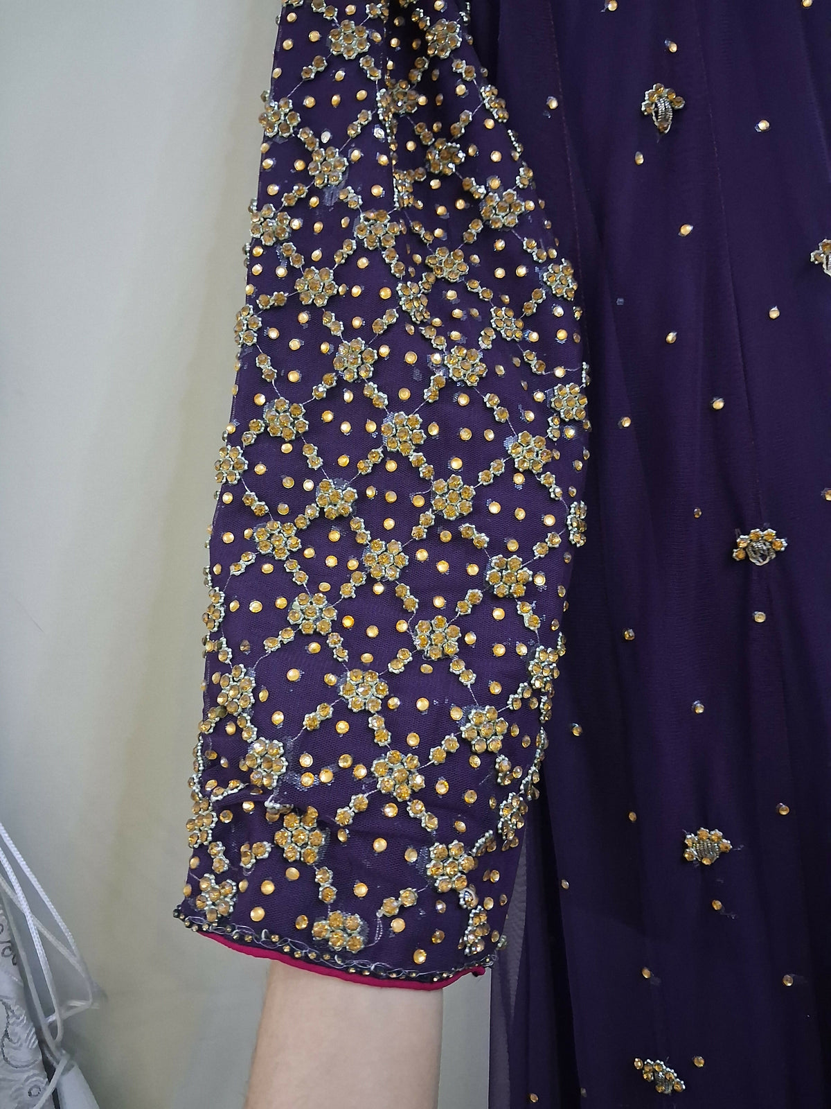 Purple & Copper Gold Embroidered Frock | Women Frocks & Maxis | Medium | Preloved