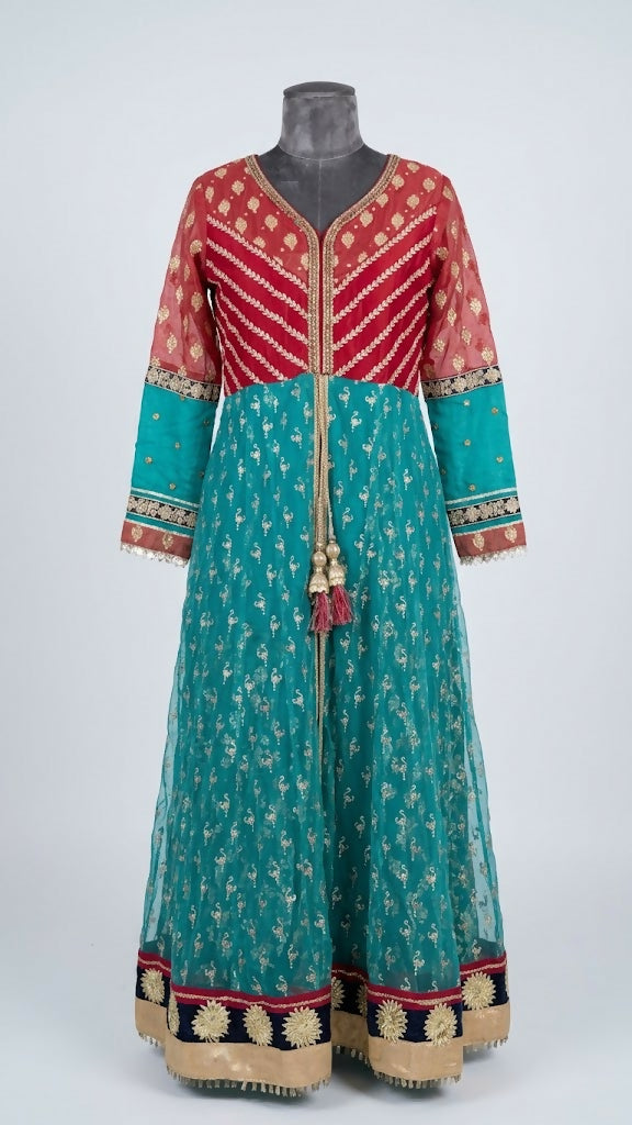 Frock with Gharara | Women Locally Made Formals | Small | Blue & Red | Brand New