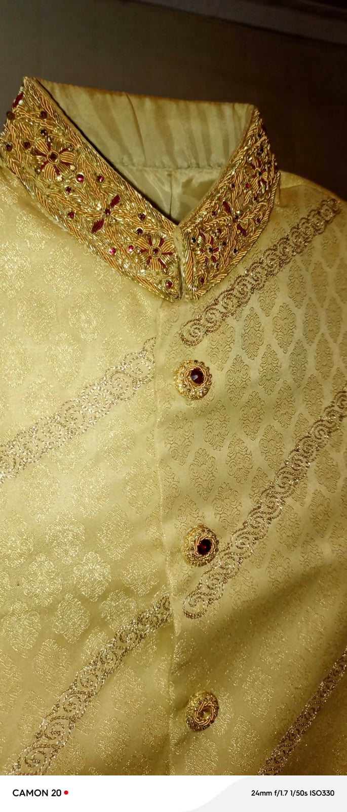 Golden Sherwani | Men Shalwar Kameez | Medium | Worn Once