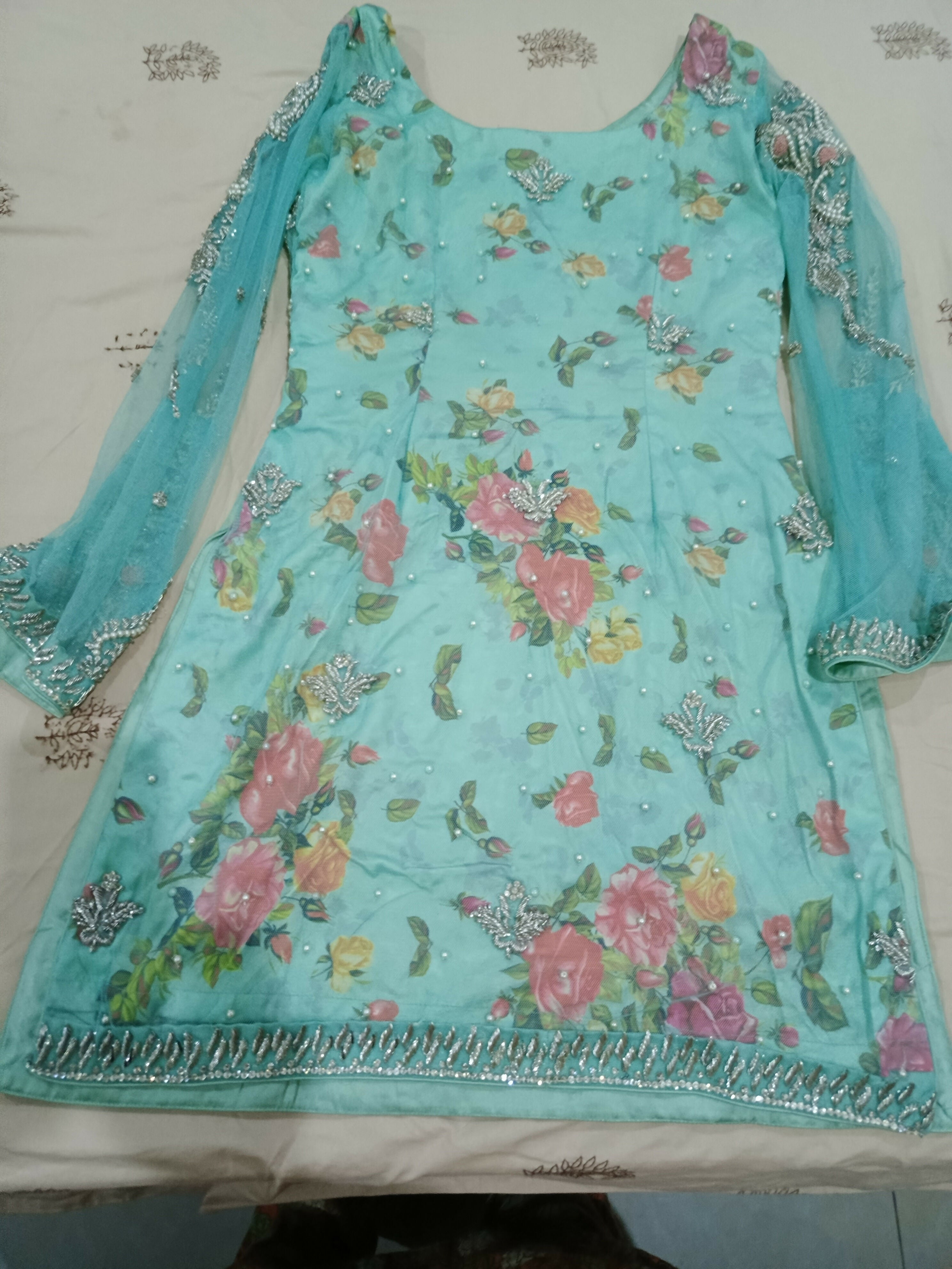 Fancy Ice Blue 3 PC Suit | Women Locally Made Formals | Small | Worn Once