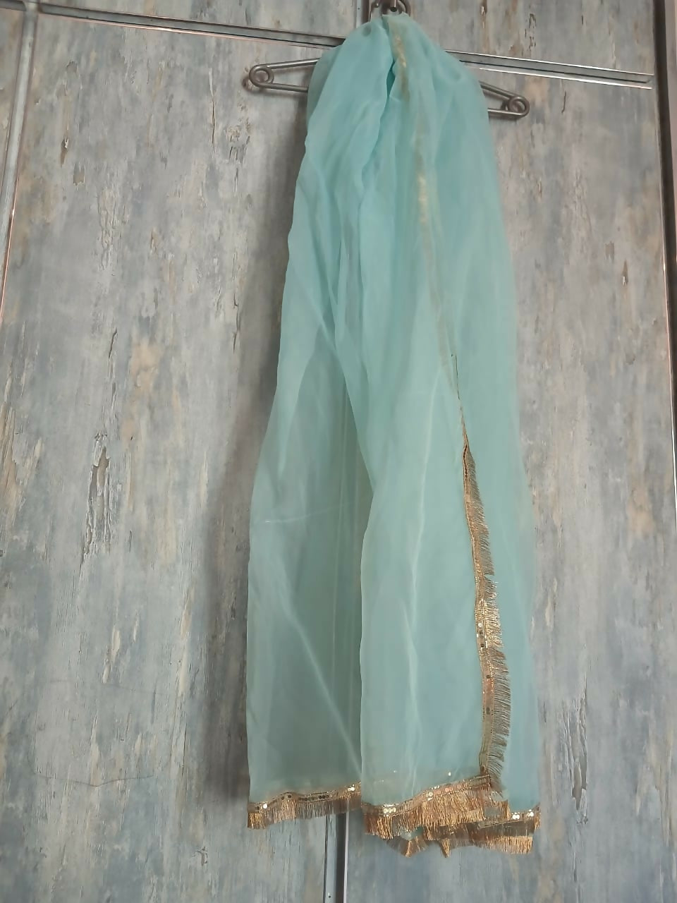 Sea Green Organza Duppata with Gota | Women Accessories | Duppata | Large | New