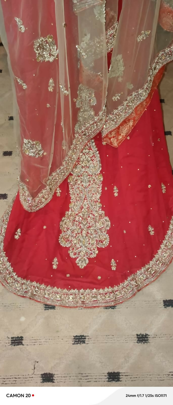 Red Long Bridal Maxi with Golden Dupatta | Women Bridals | Small | Worn Once