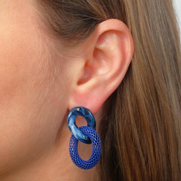 Statement Acrylic Chain Round Earrings | Women Jewerly | Earrings | Blue | Brand New