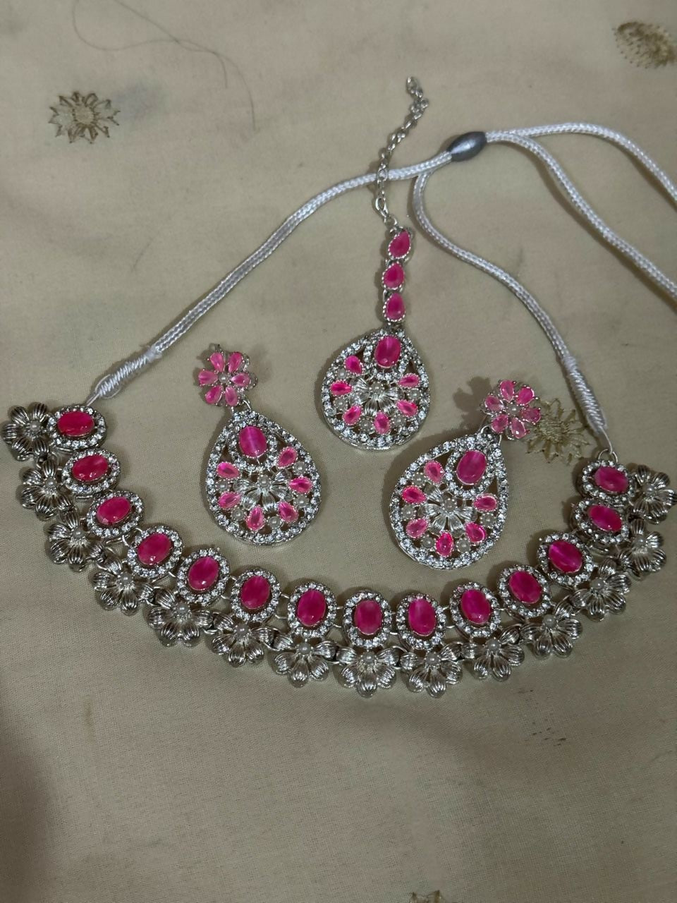 Beautiful Silver with Pink Stones Set | Women Jewelry | Wedding Jewelry & Sets | Medium | Worn Once