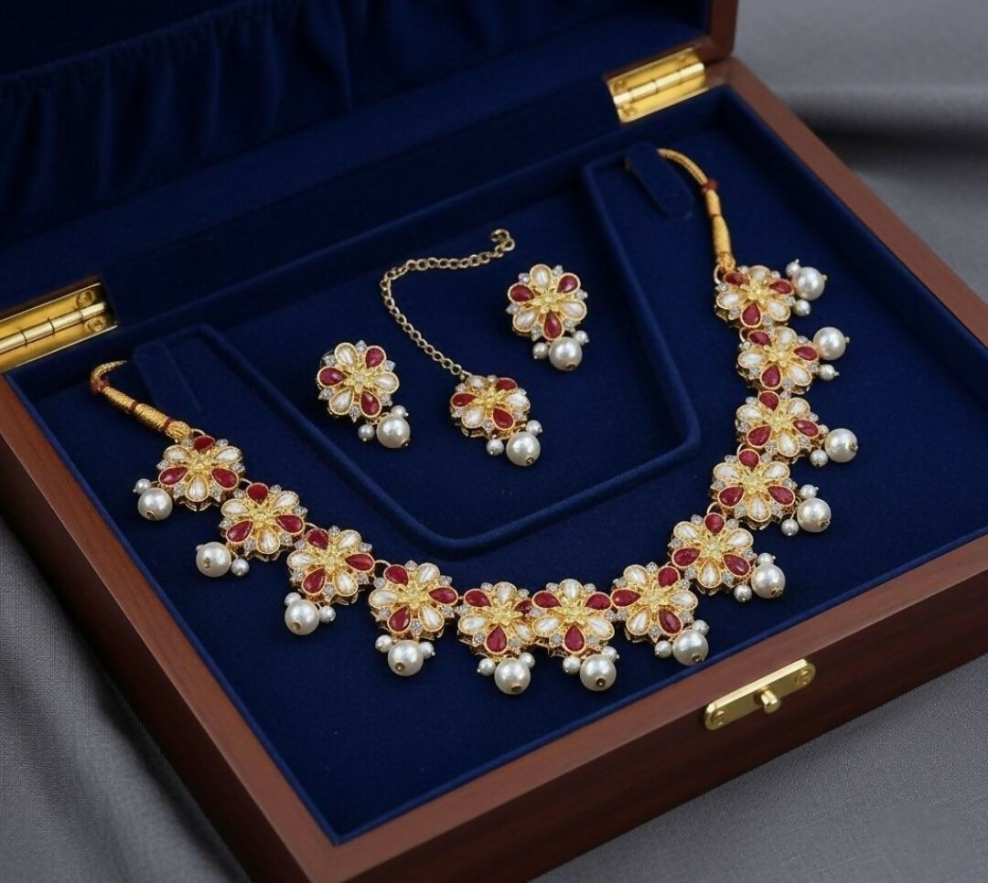 Flower Pearl Drop Necklace Set-00020 | Women Jewelry | Wedding Jewelry & Sets | Brand New