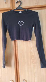 Embroidered Crop Top | Women Tops & Shirts | Black | XSmall | New