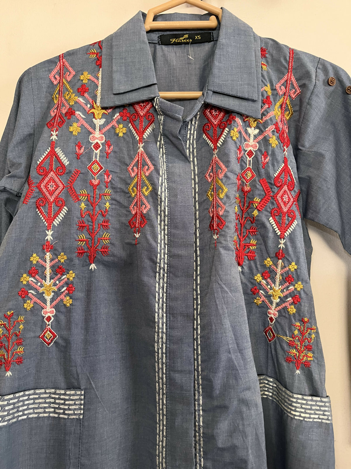 Denim Embroidered Shirt | Women Tops & Shirts | XSmall | Blue | New