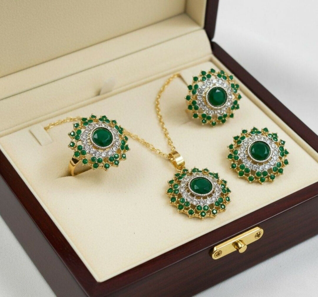 Round Stone Flower Pendant Set-00268 | Women Jewelry | Necklaces & Pendants | Brand New