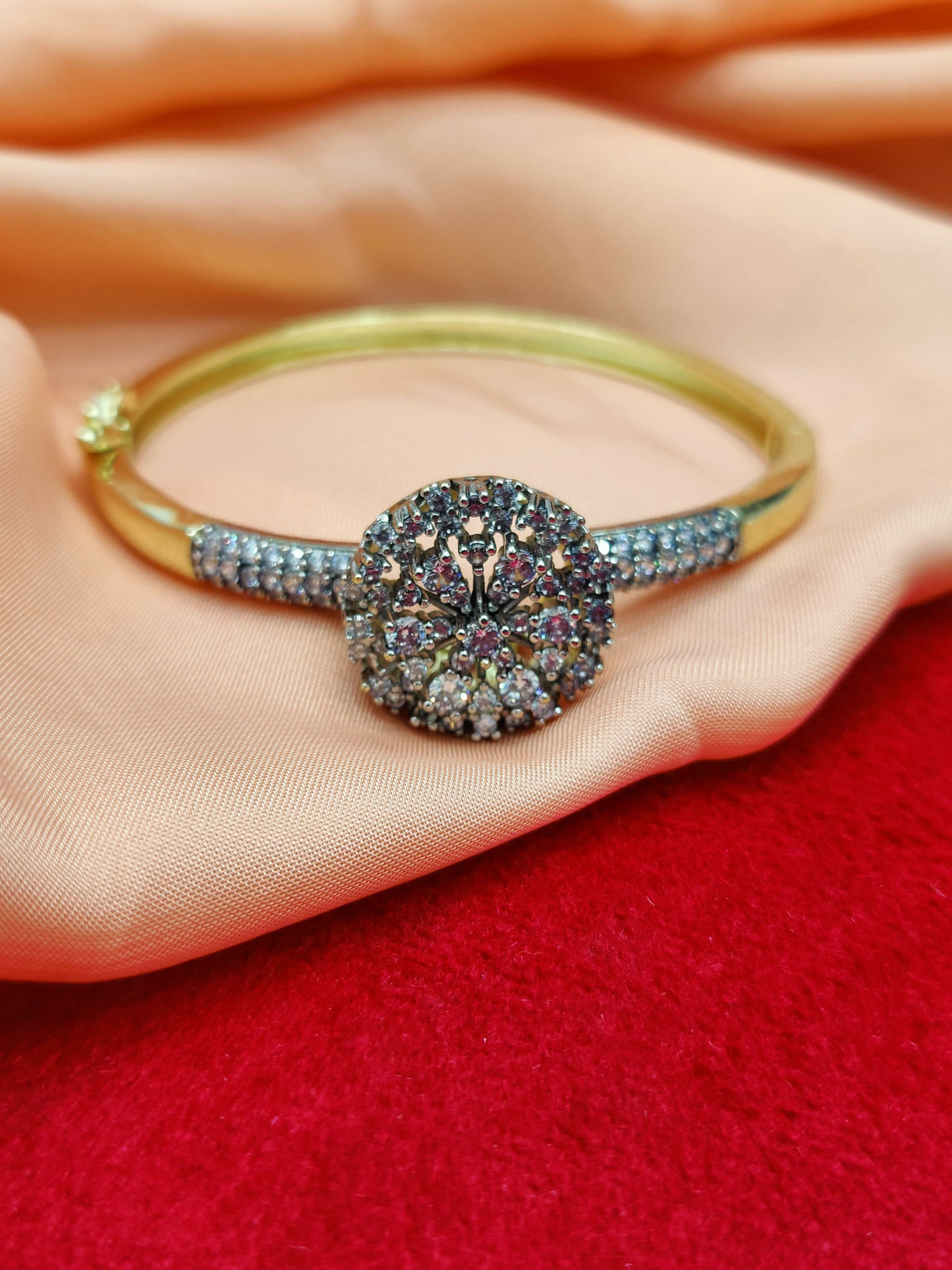 Gold Plated Zircon Stones Handcuff | Women Jewelry | Bangles/Bracelets | Brand New