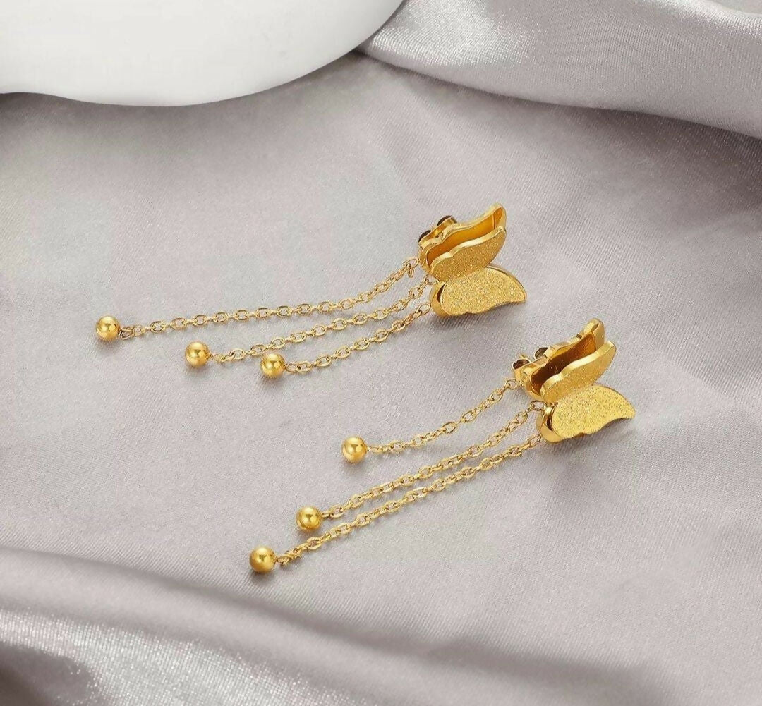 Double Butterfly Chain Drop Earrings-00667 | Women Jewelry | Earrings | Brand New