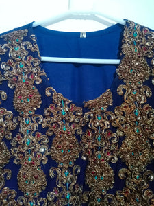 Navy Blue Chiffon Gharara Suit | Women Locally Made Formals | X Large | Preloved