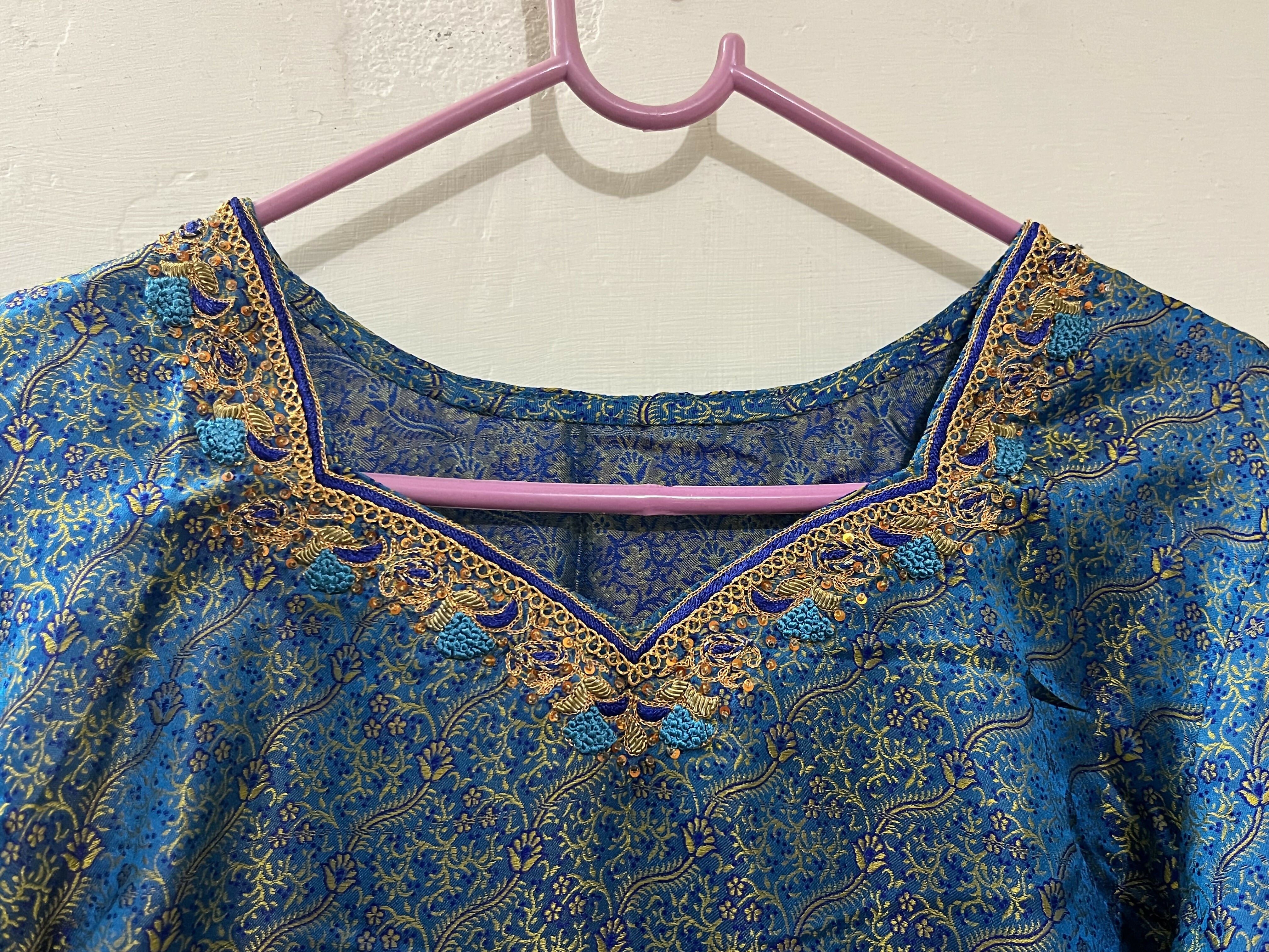 Blue Jamawar Formal Suit | 3-PC Light Formal Suit | Women Locally Made Formals | Preloved