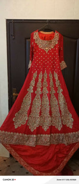 Red Long Bridal Maxi with Golden Dupatta | Women Bridals | Small | Worn Once