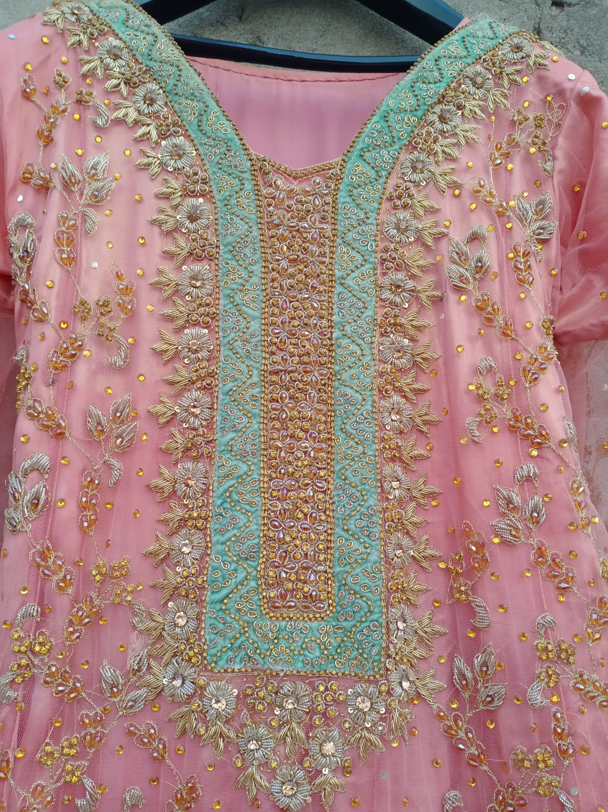 Tea Pink Net Maxi | Women Bridals | Valima/Reception | Medium | Worn Once