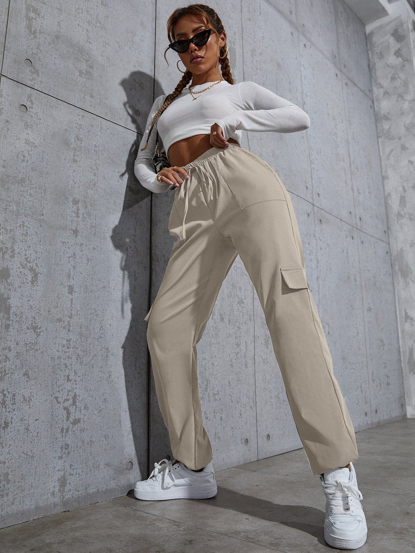Buy SHEIN Knot Waist Flap Pocket Cargo Pants in Pakistan