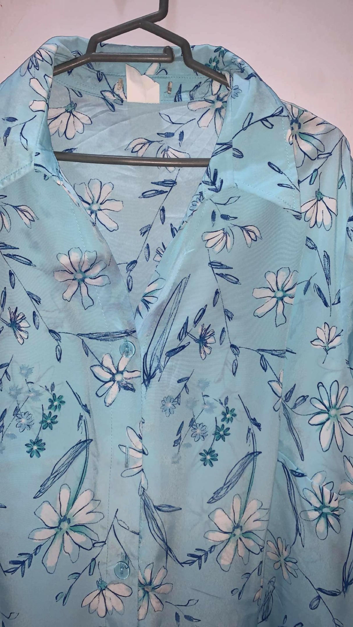 Sky Blue Floral Baggy Shirt stylish Western Top | Women Tops & Shirts | XLarge | Preloved