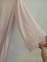 Pink- Beige Pleated Sleeves Front Open Abaya | Women Accessories | Large | Brand New