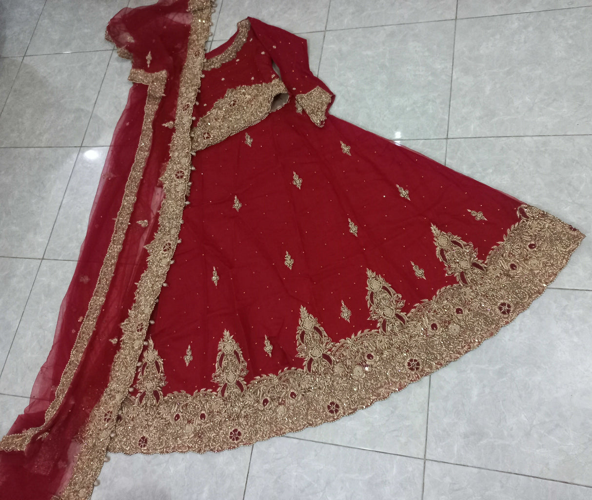 Elegant Red Hand Embroidered Bridal Dress | Women Bridals | XSmall | Worn Once