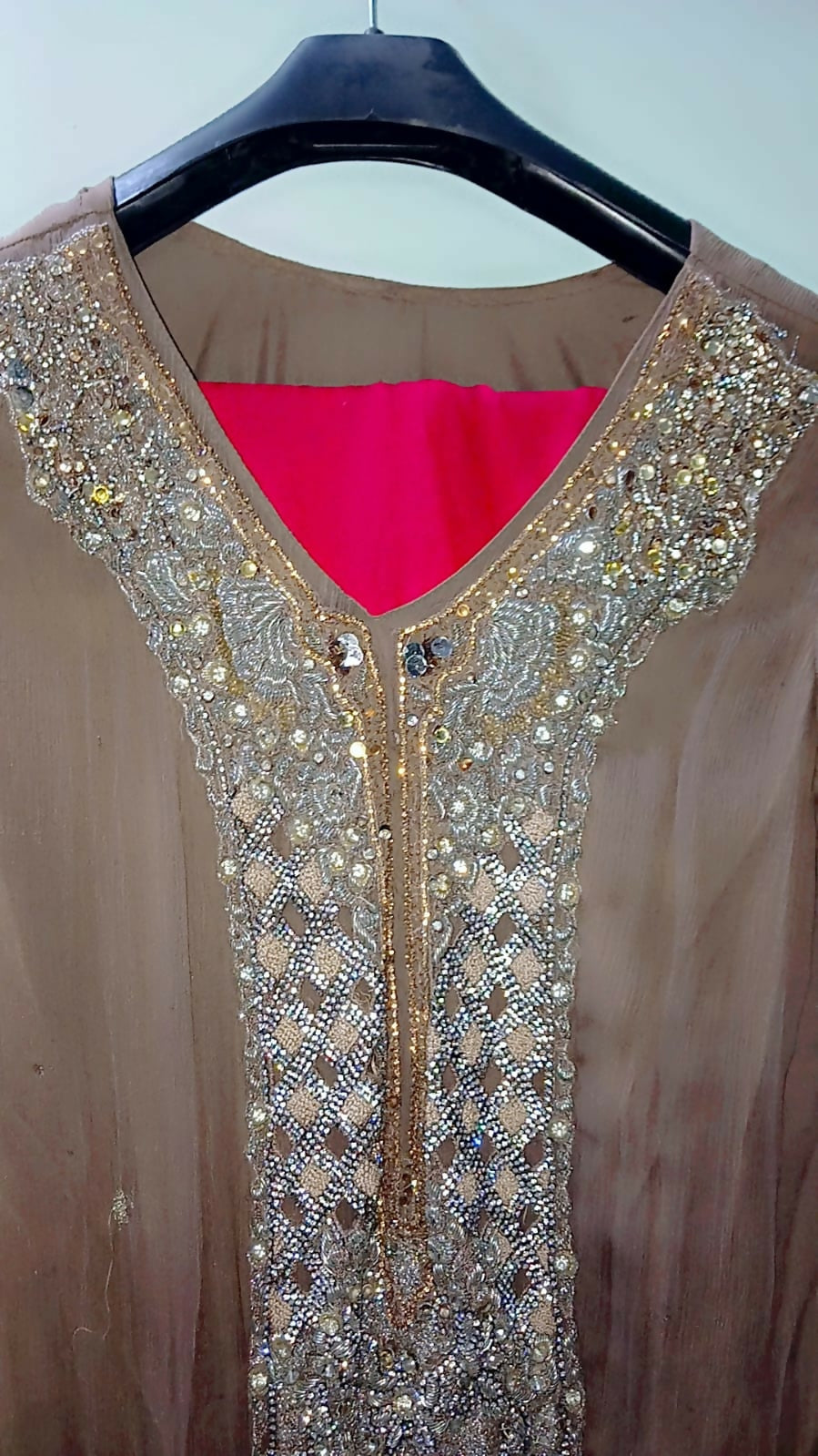 Brown Embroidered Shirt | Women Locally Made Kurta | Large | Preloved