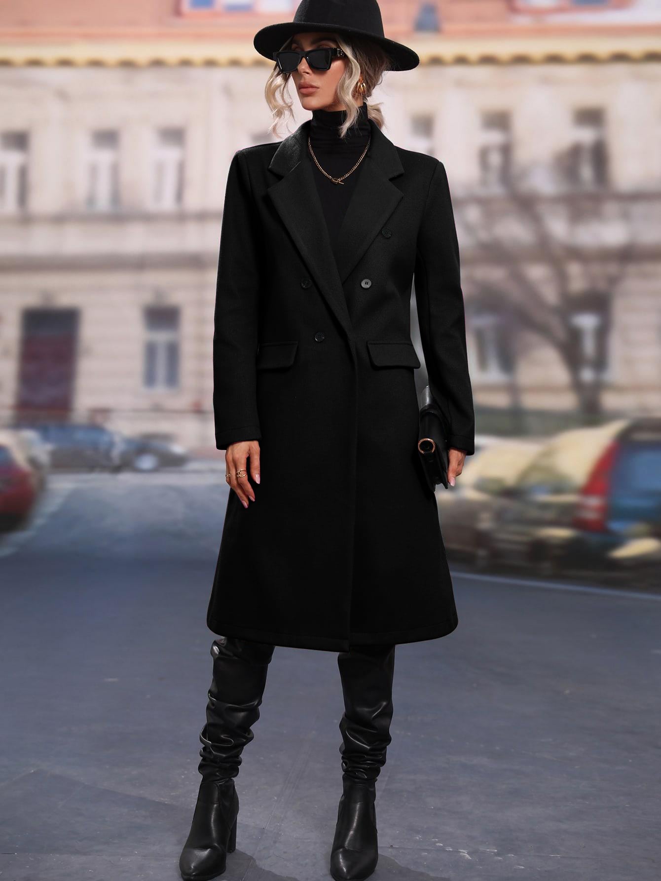 Buy SHEIN Lapel Neck Double Breasted Overcoat in Pakistan