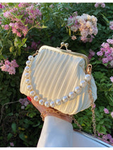 Buy SHEIN Lightweight Business Casual Argyle Princess Faux Pearl Decor Kiss Lock Satchel Bag in Pakistan