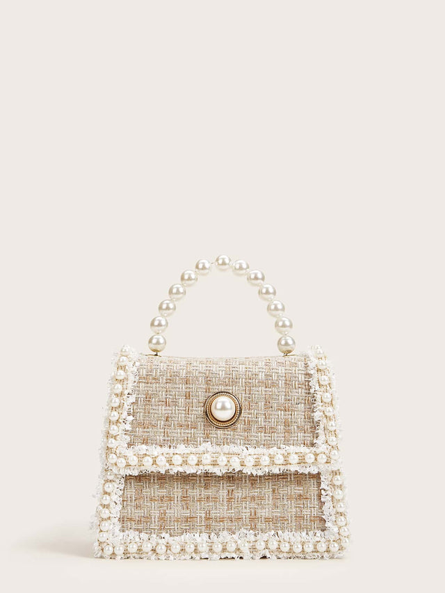 Buy SHEIN Lightweight,Business Casual Glitter, Shiny, Luxury, Glamorous, Elegant, Exquisite Mini Faux Pearl Decor Tweed Satchel Bag in Pakistan