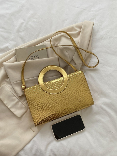 Buy SHEIN Lightweight,Business Casual Metallic Crocodile Embossed Top Ring Square Bag in Pakistan