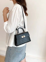 Buy SHEIN Lightweight,Business Casual Mini Crocodile Embossed Twist Lock Flap Square Bag in Pakistan