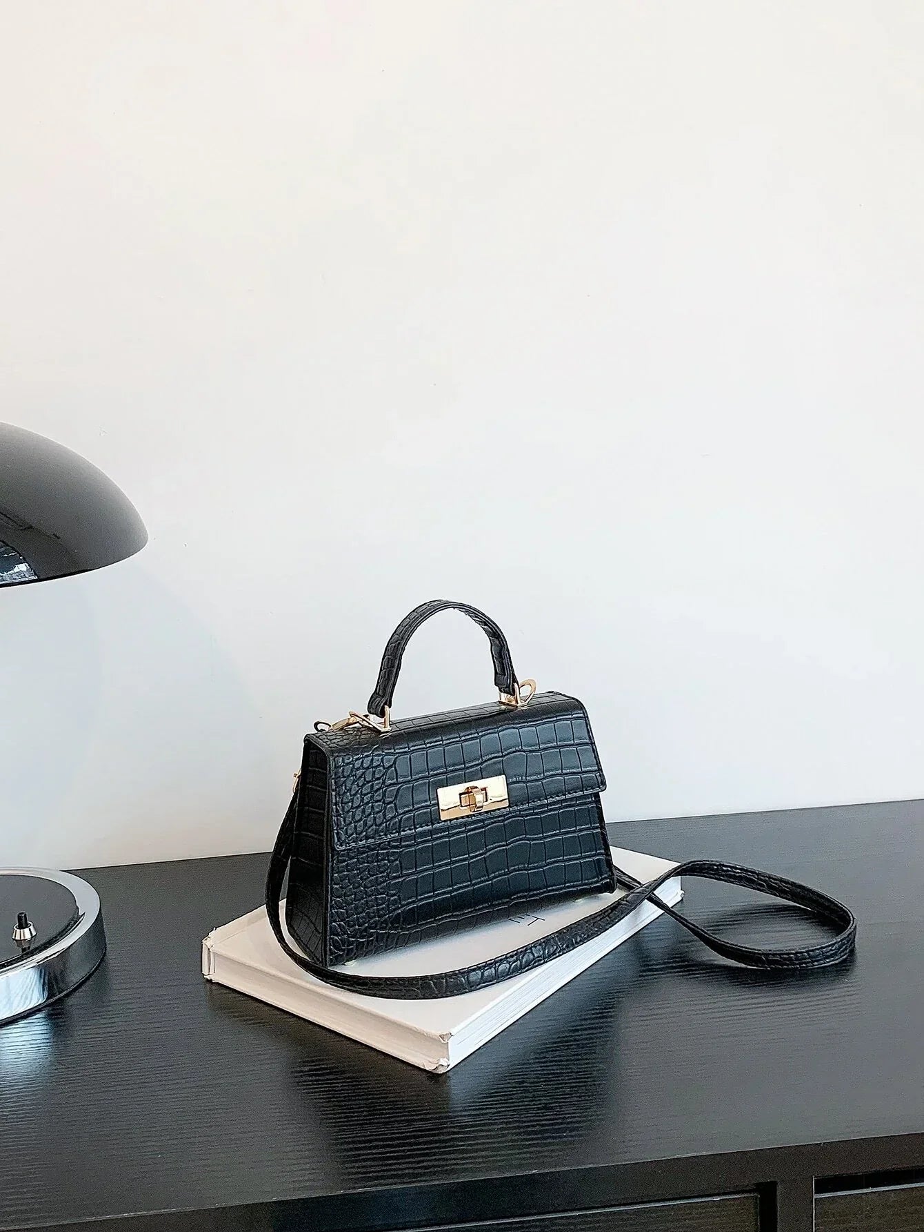 Buy SHEIN Lightweight,Business Casual Mini Crocodile Embossed Twist Lock Flap Square Bag in Pakistan