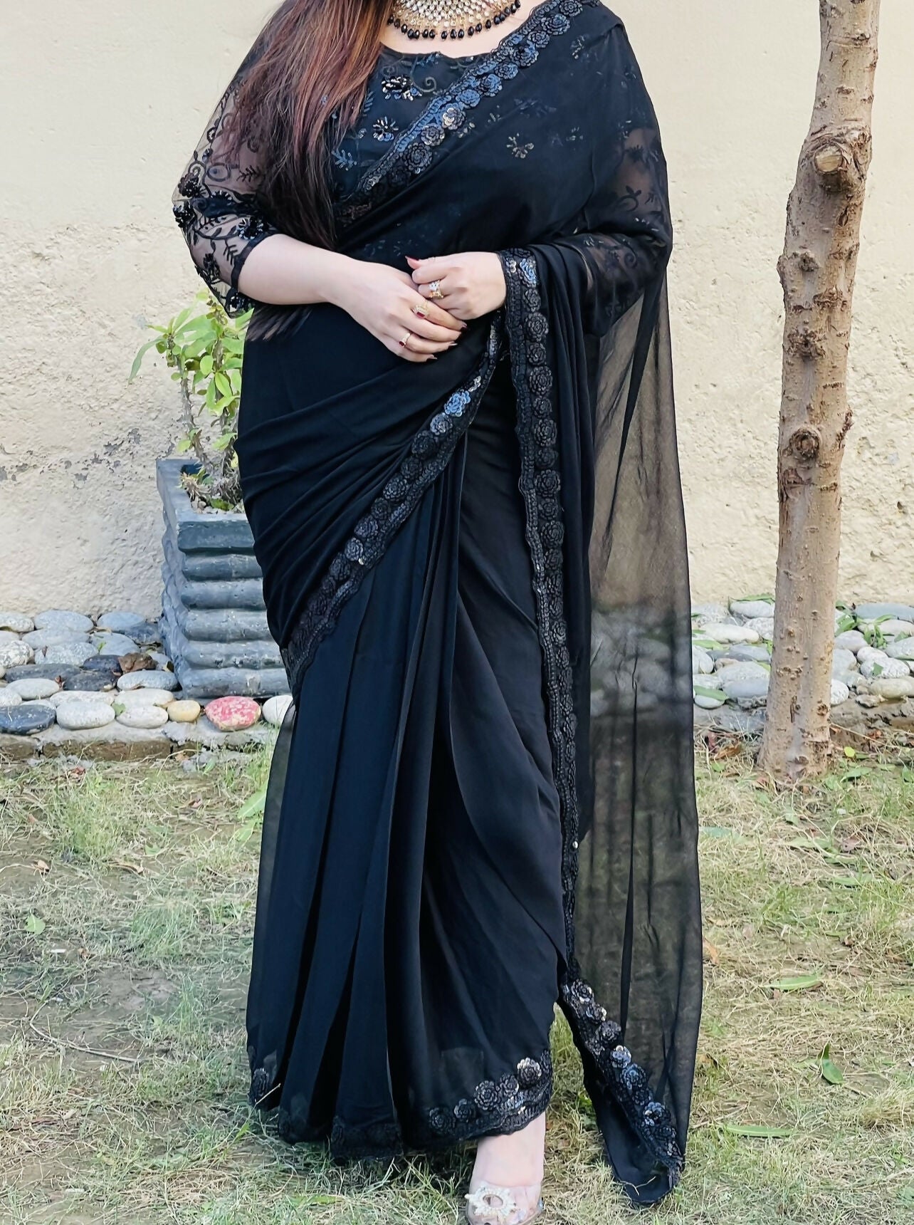 Beautiful Black Saree | Women Locally Made Formals | Large | Worn Once