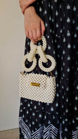 Pearl Beaded Bag with Unique Rings Handle | Brand New | Pearls Bag