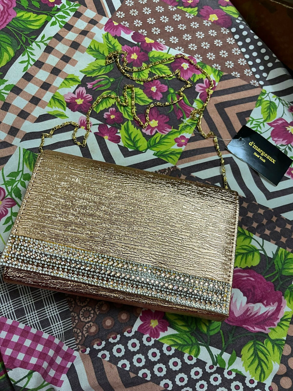 D'Margeaux | Shiny Gold Clutch with Stones | Women Bags | New