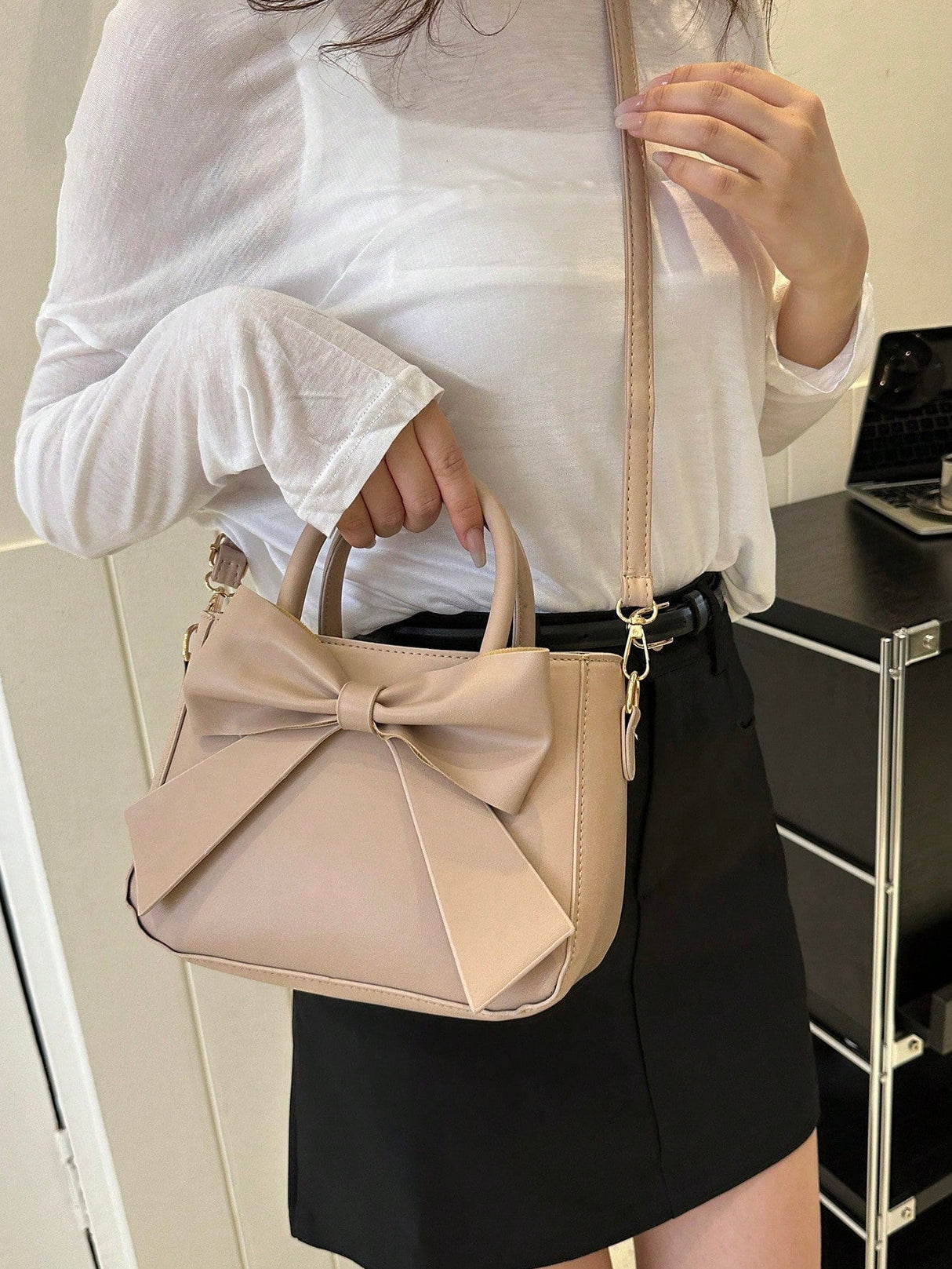 Buy SHEIN Luxurious Bow Decor Handbag - Women's Double Handle Purse, Small Faux Leather Crossbody Bag for Fashionable Women in Pakistan
