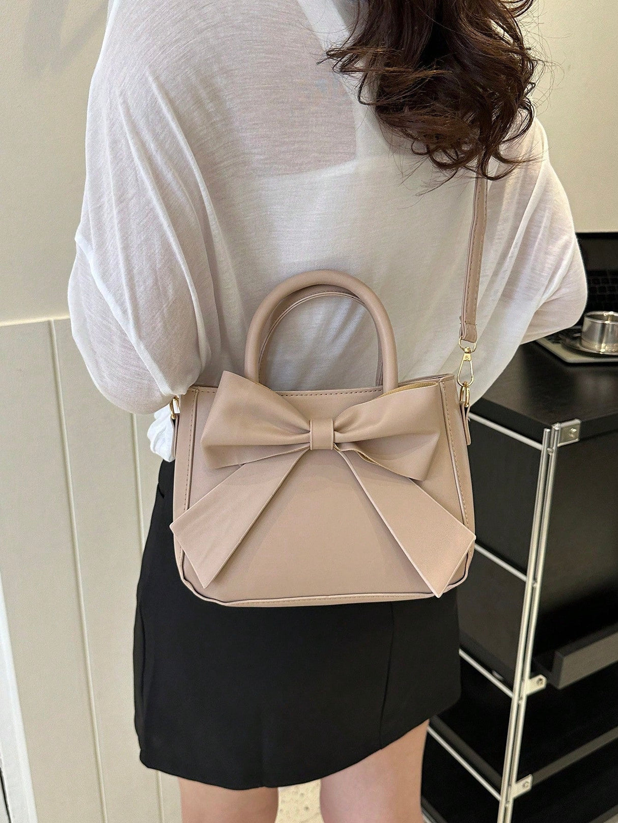 Buy SHEIN Luxurious Bow Decor Handbag Double Handle Small Faux Leather Crossbody Bag in Pakistan