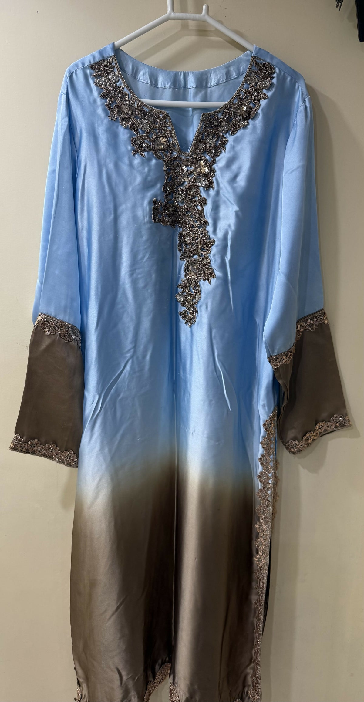 Silk Kurta | Women Locally Made Kurta | Ice Blue & Copper | Worn Once dupata/ wore once