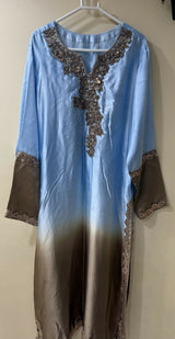 Silk Kurta | Women Locally Made Kurta | Ice Blue & Copper | Worn Once dupata/ wore once