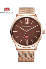 Buy Mini Focus Rose Gold Stainless Steel Mesh Brown Dial Quartz Watch for Gents- MF0018G-2 RG-ST in Pakistan