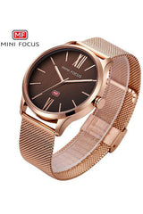 Buy Mini Focus Rose Gold Stainless Steel Mesh Brown Dial Quartz Watch for Gents- MF0018G-2 RG-ST in Pakistan