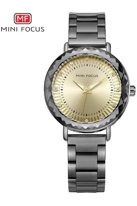 Buy Mini Focus Grey Stainless Steel Golden Dial Quartz Watch for Ladies- MF0040L-04 in Pakistan