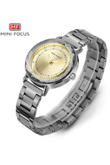 Buy Mini Focus Grey Stainless Steel Golden Dial Quartz Watch for Ladies- MF0040L-04 in Pakistan